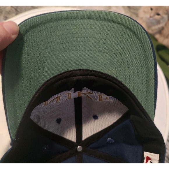 Vintage 90s Nike Spell Out Embroidered Swoosh SnapBack Hat Blue Yellow - Picture 9 of 13